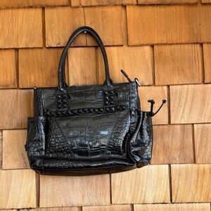 Michael Rome Black Croc-Embossed Leather Tote with Stud Accents
